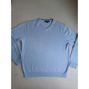 Daniel Bishop Sweater Mens Large 100 Cashmere  Knit V Neck Preppy Classic Blue